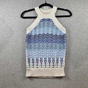 LOFT Petites Women XXSP Blue White Chevron Knit Halter Sweater Tank Top Sleevele